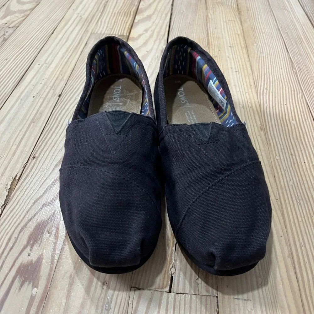 TOMS Alpargata Slip On Shoes Womens Size 9 Black Canvas Classic Flats Comfort